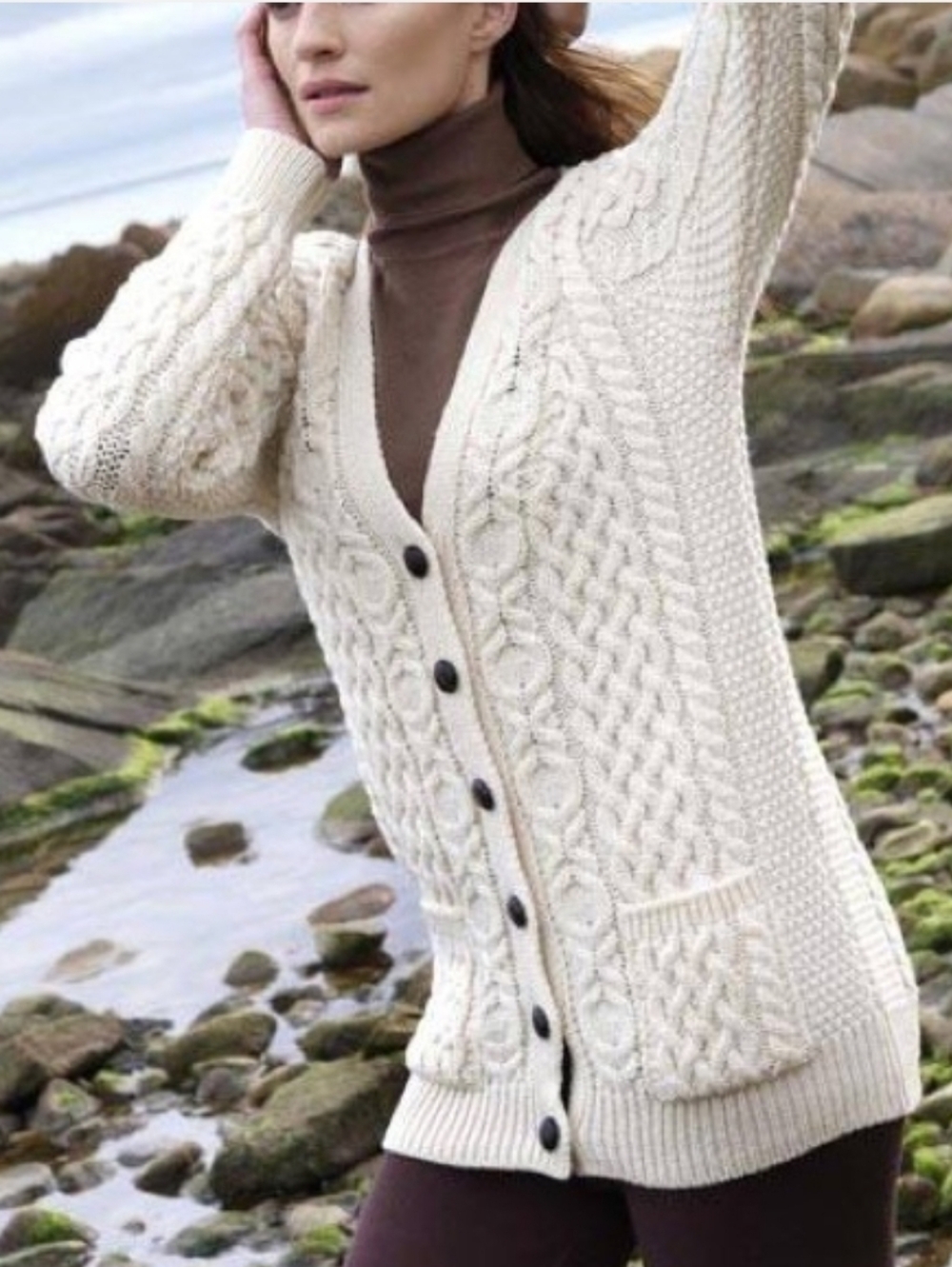 Aran Crafts Ireland 100% Merino Wool Cardigan Grandpa Irish Sweater Cable XXL